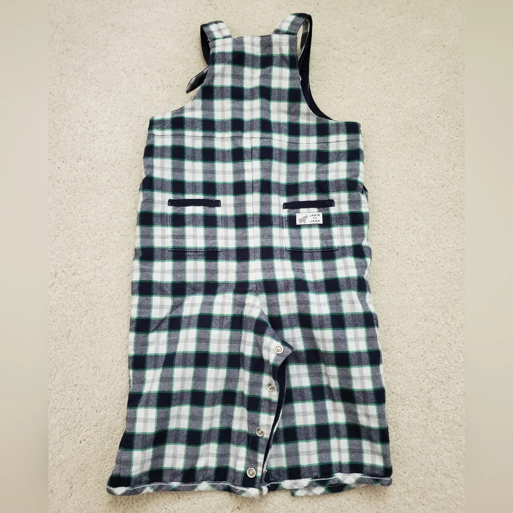 Janie and Jack Baby Boys' Blue, Green Plaid Cotton Overalls sz0-3m